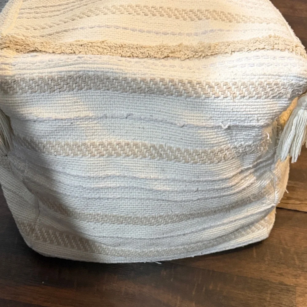 Striped Pouf Ottoman with Tassels LARGE! read